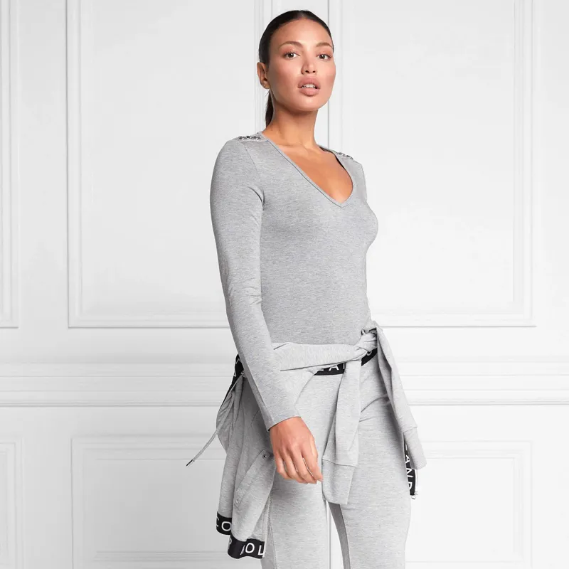 Holland Cooper Long Sleeve Vee Neck Tee - Grey Marl-1